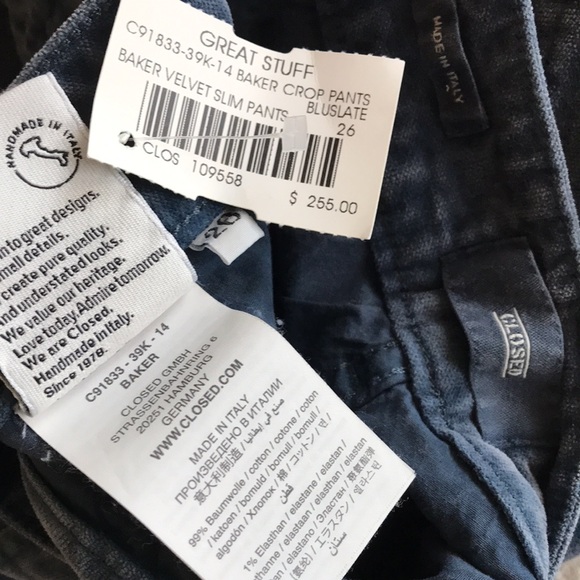 CLOSED Baker velvet slim pants 26 New - Picture 16 of 16